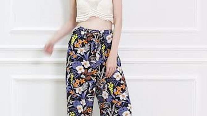 Allegra K Women's Tropical Floral Casual Elastic Waist Wide Leg Palazzo Pants, 2 of 7, play video