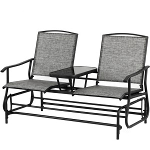 Gardenised Two Person Outdoor Double Swing Glider Chair Set with Center Tempered Glass Table, Loveseat Lawn Rocker Bench - 1 of 4