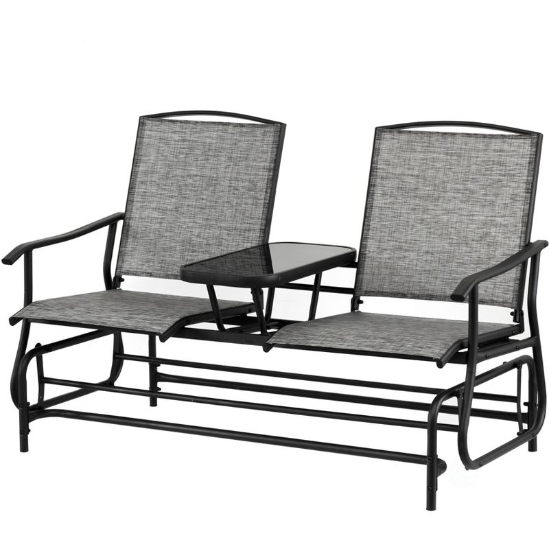 Gardenised Two Person Outdoor Double Swing Glider Chair Set with Center Tempered Glass Table, Loveseat Lawn Rocker Bench, 1 of 11