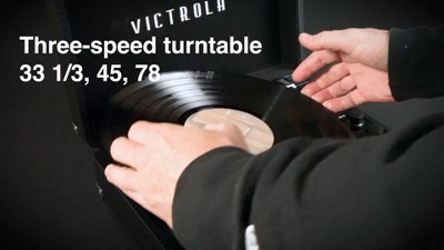 White and Gold Portable Vintage Style Bluetooth Turntable