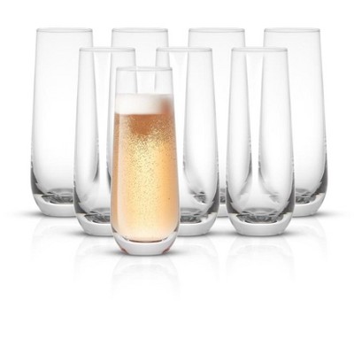 JoyJolt Milo Stemless Champagne Flutes Crystal Glasses - Set of 8 Glasses - 9.4oz