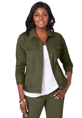 Jessica London Women s Plus Size Classic Cotton Denim Jacket 36 Dark Olive Green Target