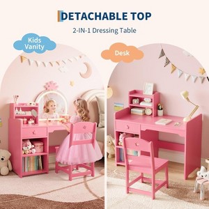 Kids Vanity Set with Mirror, Lights & Storage - Wooden Dressing Table & Chair for Girls Bedroom - 1 of 4