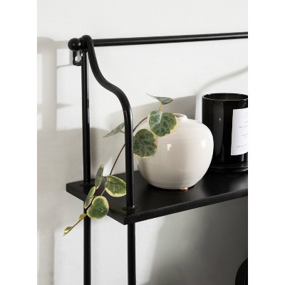 Walters 32'' Modern Black Wood and Metal 3-Tier Wall Shelf