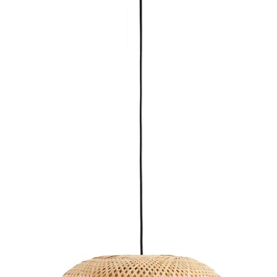 Astrid Matte Black and Bamboo Bowl Pendant Light