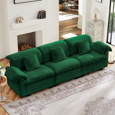 Extra Large Velvet Sofa With Storage Under Each Seat,Straight Sectional Sofa With Fluffy Armrest Pillow And Back Support-Cuddlewood