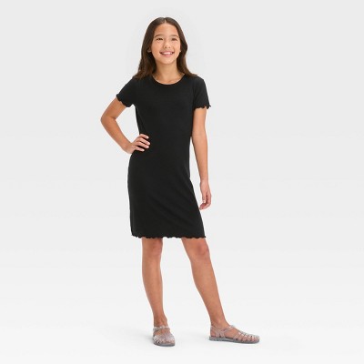 Girls' Short Sleeve Rib-Knit Dress - art class™ Black XS