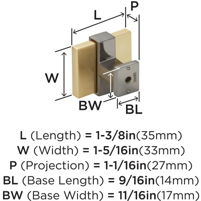 1-3/8" Brushed Gold and Black Chrome Square Knob