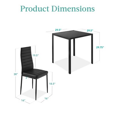 Black 3-Piece Glass Dining Set with PU Leather Chairs