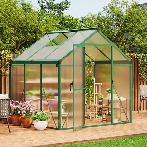 Aluminum outdoor greenhouse with roof vents and quick assembly frame, PC panels, suitable for greenhouse, courtyard, terrace, lawn - 1 of 4