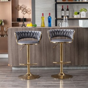 VASIP Set of 2 Bar Stools,with Chrome Footrest and Base Swivel Height Adjustable Mechanical Lifting Velvet + Golden Leg Simple Bar Stool - 1 of 4
