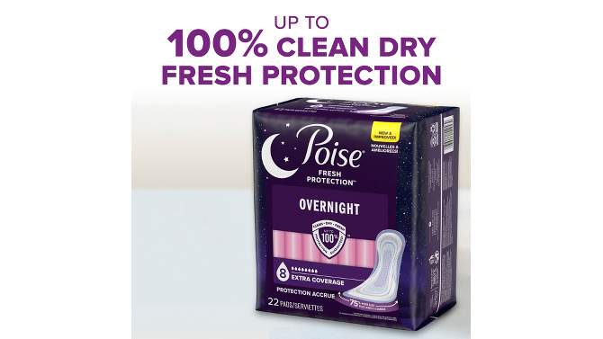 Poise Incontinence Bladder Control Pads for Women - Extra Coverage - Overnight Absorbency (8 Drop), 2 of 11, play video