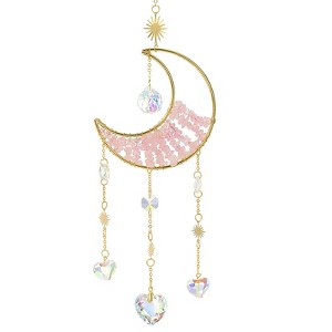Unique Bargains Moon Suncatcher Handmade Natural Crystals Rainbow Patterns Stained Glass Window Panels - 1 of 4