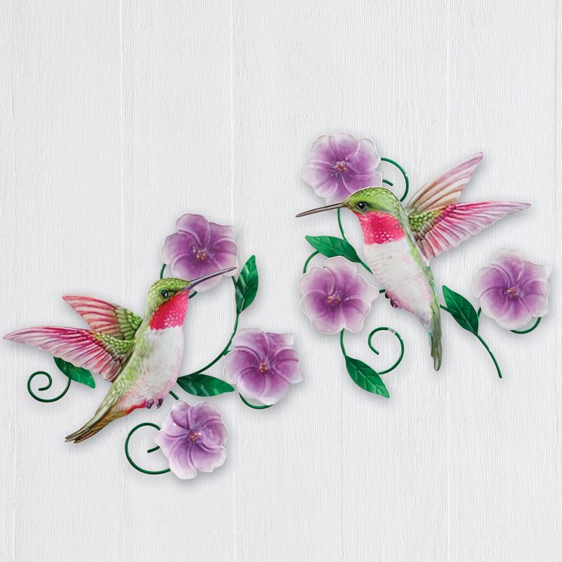 Collections Etc Hand-Painted Hummingbird Floral Wall Art - Set of 2, 2 of 3