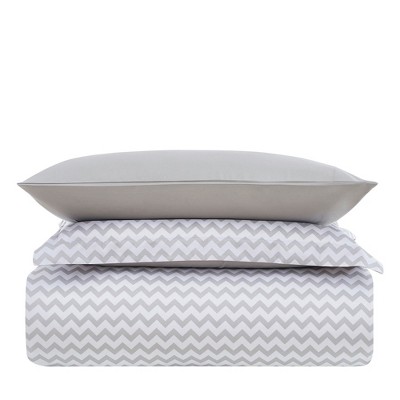 Twin Chevron Gray Microfiber Duvet Cover Set