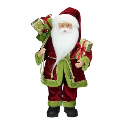 Northlight 16" Red and Green Grand Imperial Santa Claus with Gift Bag Christmas Tabletop Figurine