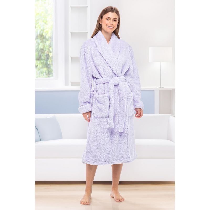 Women's Fuzzy Plush Fleece Robe, Warm Soft Bathrobe for Her, 3 of 8