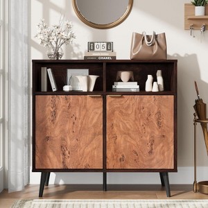 Nasitip Buffet Cabinet Sideboard, 31.5" Walnut Credenza Storage Cabinet with Doors, Metal Handles & Raised Legs for Robot Cleaning - 1 of 4