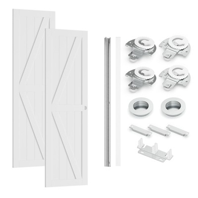 SMARTSTANDARD 78.58 in. Height K Shape White Wardrobe Sliding Closet Door with Hardware Kit