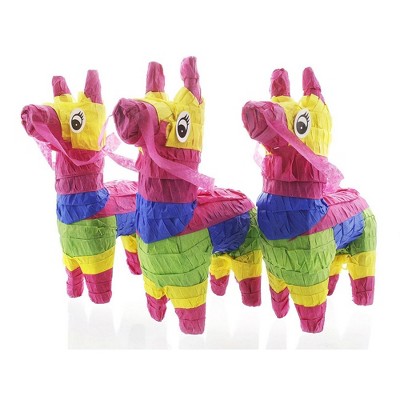 3 Pack Miniature Donkey Pinata, Rainbow, Mini-Sized Mexican Pinata, 4 x 7.5 x 2"