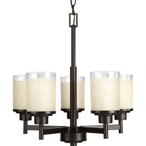 Progress Lighting Alexa 5-Light Linear Chandelier, Steel, Antique Bronze, Textured White Linen Glass - 1 of 3