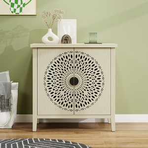 Hollow-Carved 2-Door Accent Cabinet Sideboard Buffet with Adjustable Shelf for Living Room, Bedroom, Entryway Storage - 1 of 4