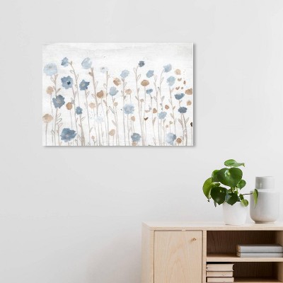 Wynwood Studio 30"x20" Beautiful Growth Light Blue Wall Art: Modern Canvas, Botanical Mixed Media, Unframed Horizontal Decor