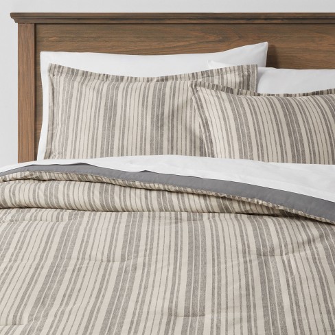 Ultra Soft Reversible Printed Stripe Microfiber Comforter Set - All-Season Warmth, Dark Grey - King