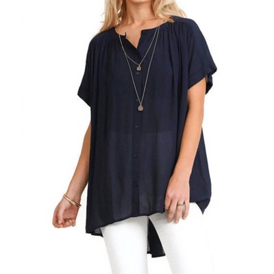Women's Mandarin Collar Button Up Tunic - umgee