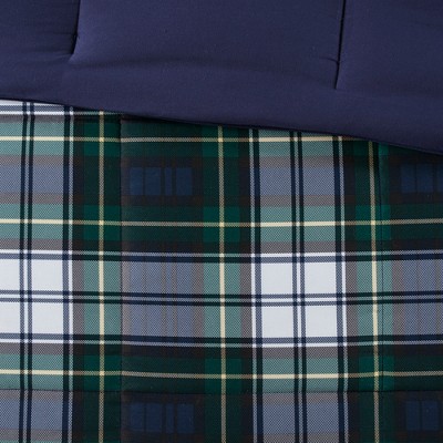 Navy Plaid Twin Down Alternative Microfiber Comforter Set