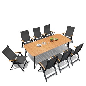 Crestlive Products 7pc Outdoor Dining set Patio Rectangle Table with Folding Chairs Aluminum Frame with Wood-Like Tabletop and Umbrella Hole - 1 of 4