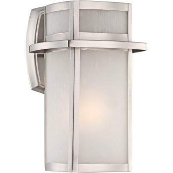 Possini Euro Design Delevan Modern Outdoor Wall Light Fixture Brushed Nickel 11 1/4" Frosted Seedy Glass for Post Exterior Barn Deck House Porch Yard