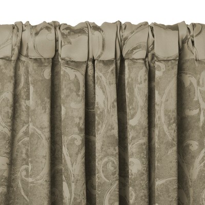 Natural Jacquard Scroll Blackout Valance with Tassel Trim