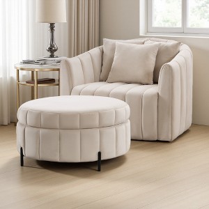 Velvet Oversized Swivel Barrel Chair with Ottoman and Storage - 1 of 3