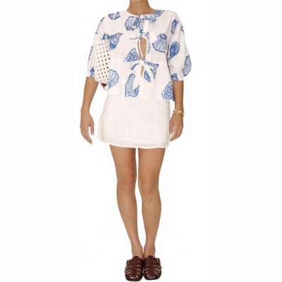 Women's Seashell Pattern Blouse With Bows - Bailey Rose