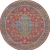 HomeRoots 4' Blue and Red Floral Medallion Distressed Non Skid Round Rug - 4 of 4