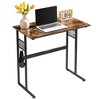 VECELO 32/44 in. Small Computer Desk, Wooden Writing Study Work Desk with Storage & Hook for Home or Bedroom, Brown - 2 of 4