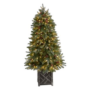 Nearly Natural 5' Colorado Fir Flocked Dusted Prelit LED Artificial Christmas Tree with Pinecones - 1 of 1