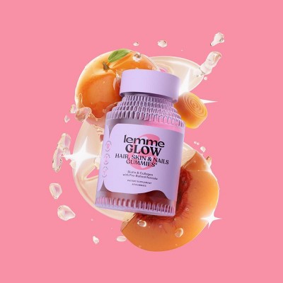 Lemme Glow Collagen Gummies - Hair, Skin & Nail Support - Biotin, Collagen, Trace Minerals & Vitamins - Peach Flavored - 60ct