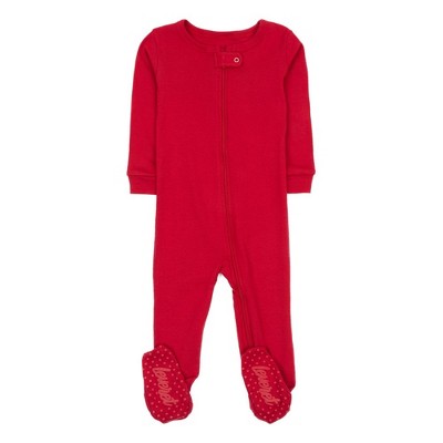 Image of Leveret Footed Cotton Pajamas Solid Red 6-12 Month