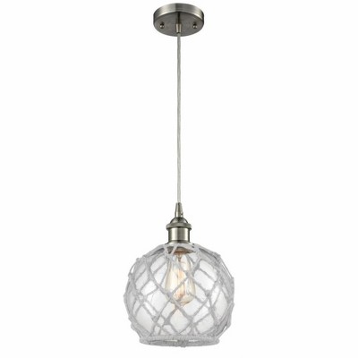 Farmhouse Rope - 1 Light Cord Hung Mini Pendant In Industrial Style-10 Inches Tall and 8 Inches Wide