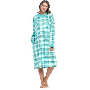 Casual Nights Women's Plaid Long Sleeve Zip Up Long Nightgown - 1 of 4