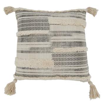 Saro Lifestyle Tufted Block Print Pillow - Poly Filled, 20" Square, Natural