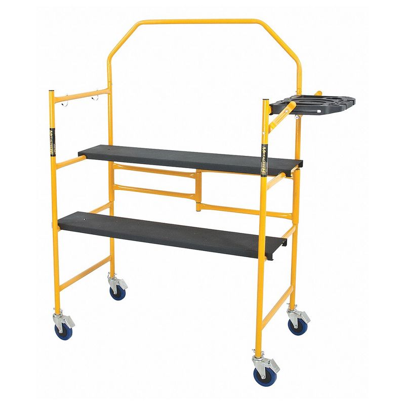 MetalTech Jobsite Series 4 Foot Tall Heavy Duty Portable Adjustable Mobile Scaffolding Platform and Ladder with Locking Wheels, Yellow, 1 of 8