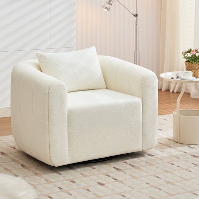 Modern white upholstered swivel chair, velvet armchair with removable pillow, Reading Chairs for Study and Bedroom.