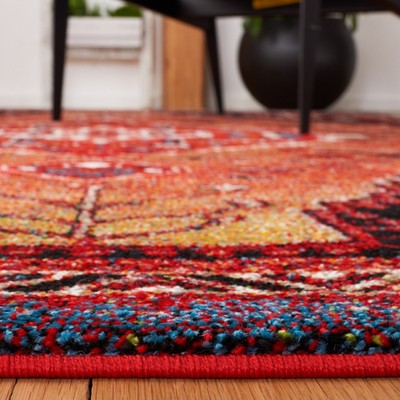 Vintage Orange and Red Synthetic 4' x 6' Non-slip Area Rug