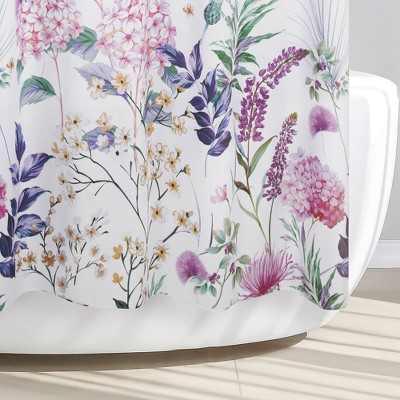 Bloomstruck White and Multicolor Floral Microfiber Shower Curtain
