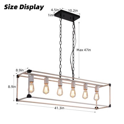 HBEZON 41'' Pendant Light, 6-Light Height Adjustable Hanging Lamp, Industrial Metal Wood Chandelier for Kitchen Island, Dining Room, Foyer