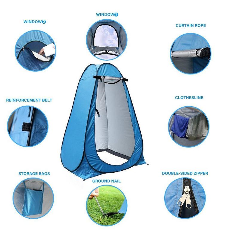 MPM 6FT Pop Up Privacy Tent Instant Shower Tent Portable Outdoor Rain Shelter, Camp Toilet, Dressing Changing Room with Carry Bag blue, 5 of 6