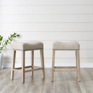24" Upholstered Backless Saddle Counter Stools with Wood Frame, Set of 2 for Kitchen, Bar, and Dining - 1 of 4